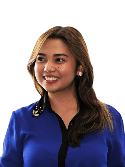 Woman in dark blue shirt smiling