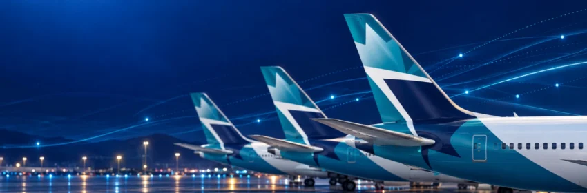 WestJet aircraft representing AI-powered Dynamic Pricing testing with Accelya FLX ONE.